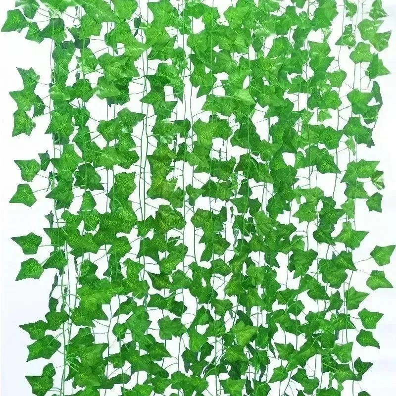 100/2M Artificial Green Ivy Vine Garland Fake Leaf Plants Rattan Hanging Creeper Garlands for Garden Wedding Party Wall Decor