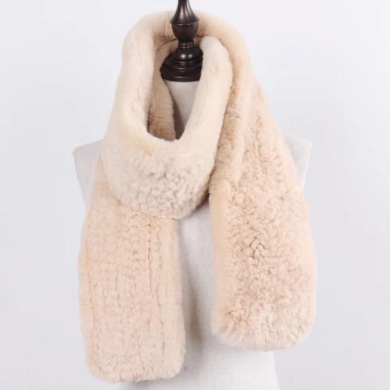 New Women Real Knitted Rex Rabbit Fur Scarf Fashion Luxury Brand Shawl Fur Scarves Solid Color Russian Winter Fur Neckerchief