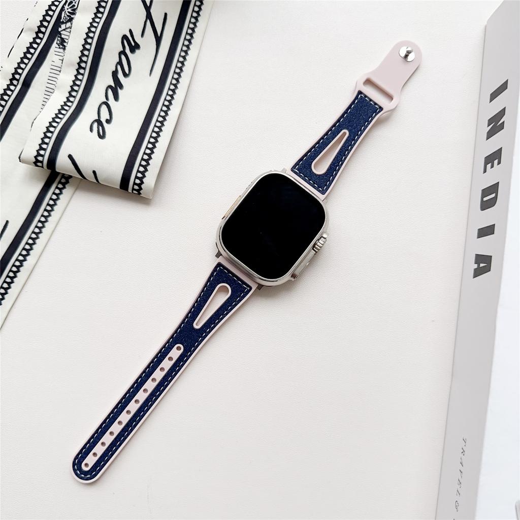 For Apple Watch Series 10 42mm/9 8 7 41mm/SE (2023) SE (2022) SE 6 5 4 40mm/3 2 1 38mm PU Leather+Silicone Watch Band