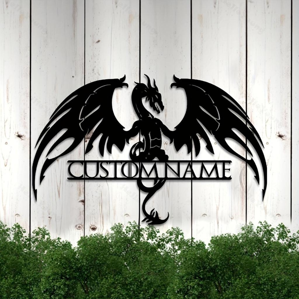 Customizable Metal Dragon Silhouette Sign Personalized Surname Plate Home Garden Wall Art Hot Sale