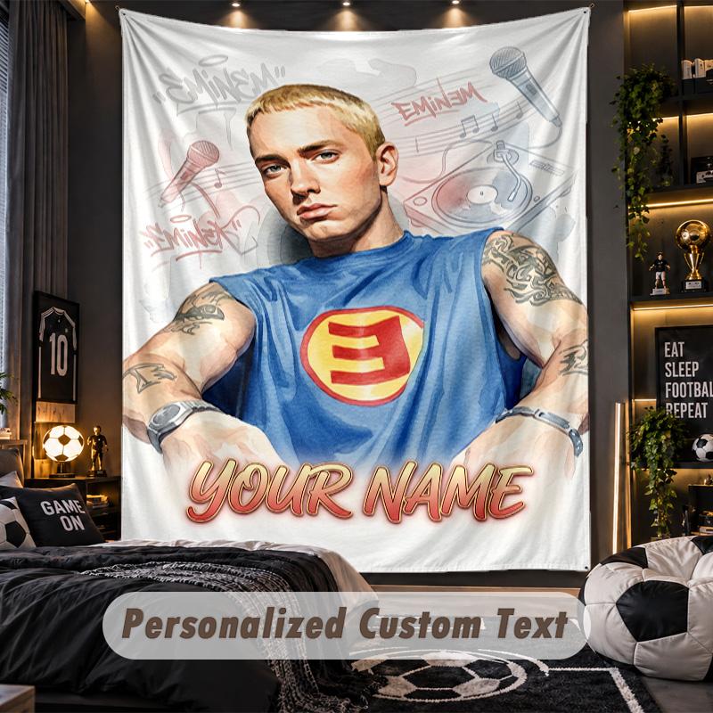 Personalisierte Wandtapisserie, Eminem Individuell Bedruckter Name, Stoff-Wandkunst für Innenraum-Hintergrund