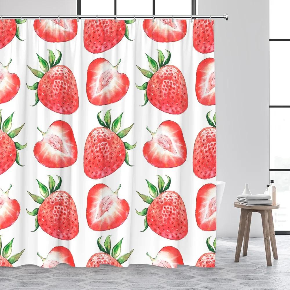 Tropical Fruits Shower Curtains Red Strawberry Lemon Pineapple Blueberry Cherry Bath Curtain Polyester Bathroom Decor With Hooks