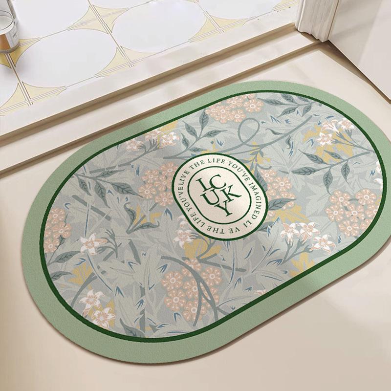 European Camellia Retro Diatom Mud Floor Mat Bathroom Toilet Door Water Absorption Non-slip Foot Mat Quick Drying Door Mat