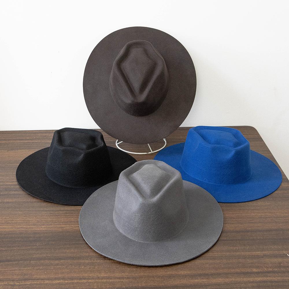 100% Wool Western Fedora Hat Women Men Autumn Winter Casual Felt Cowgirl Hat Outdoor Sunshade Warm Concave Shape Fedoras Top Hat