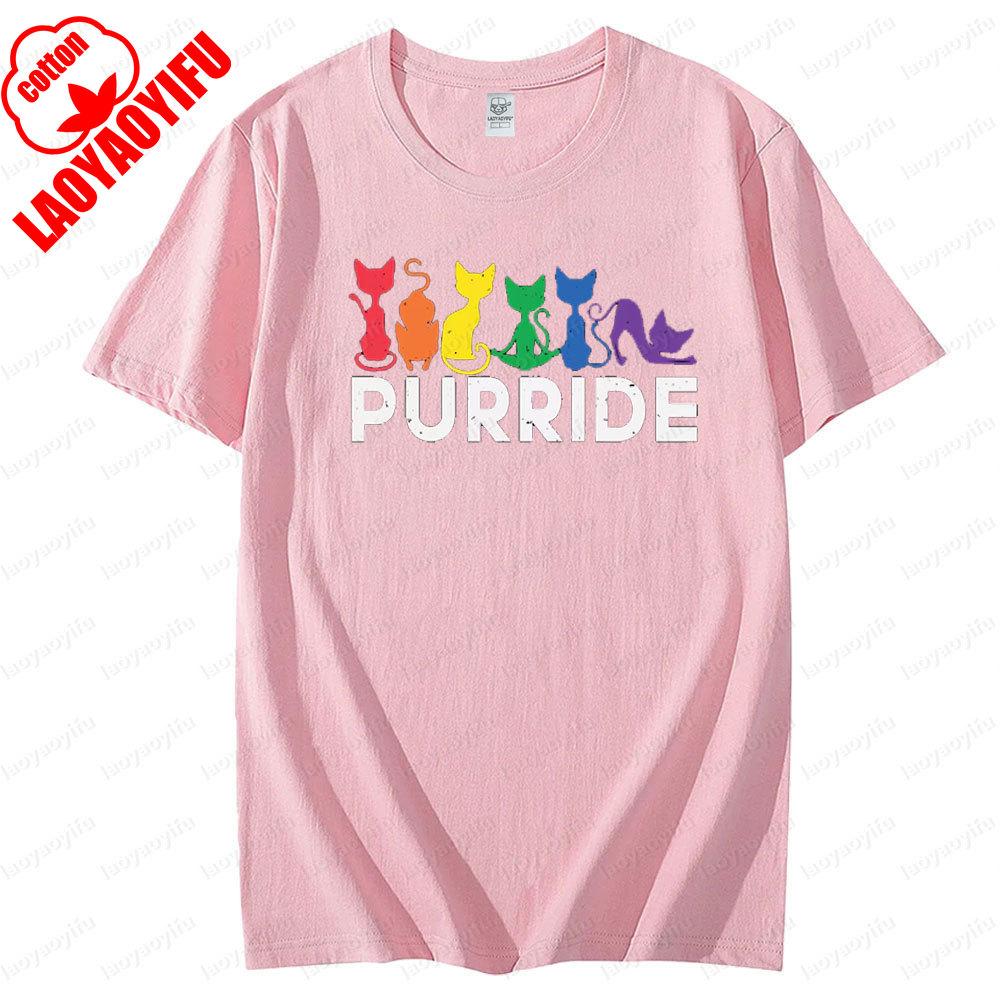 Rainbow Cat LGBT Symbol Tee Tops Gay Pride Month Tshirt Unisex Printed Tshirt Men Women Universal Casual Summer Short Sleeve