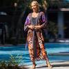 2023 European & American Rayon Waist Tie Beach Cover-up Sun Protection Cardigan for Women - Swimsuit and Bikini Outerwear