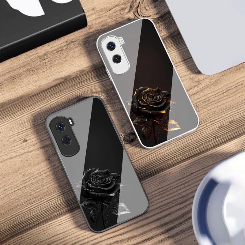 The Dark Golden Rose For Honor 200 90 8X 9X Pro Lite P50 P40 Nova 10 11i P60 Magic4 6 Mate 20 50 Tempered Glass Phone Case