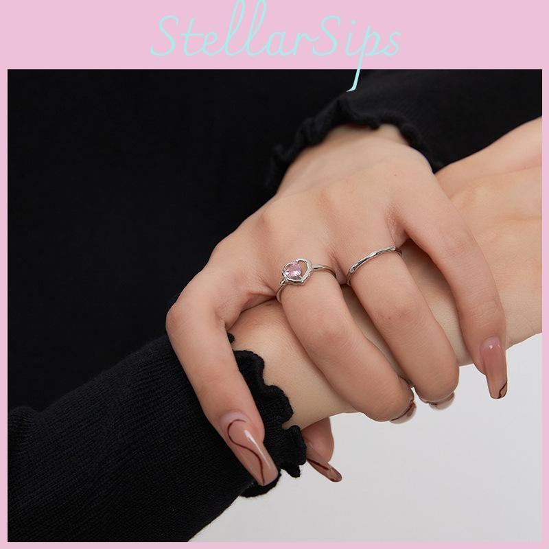 Exquisite Sweet Pink Zircon Open Adjustable Ring For Women Fashionable Trendy Design
