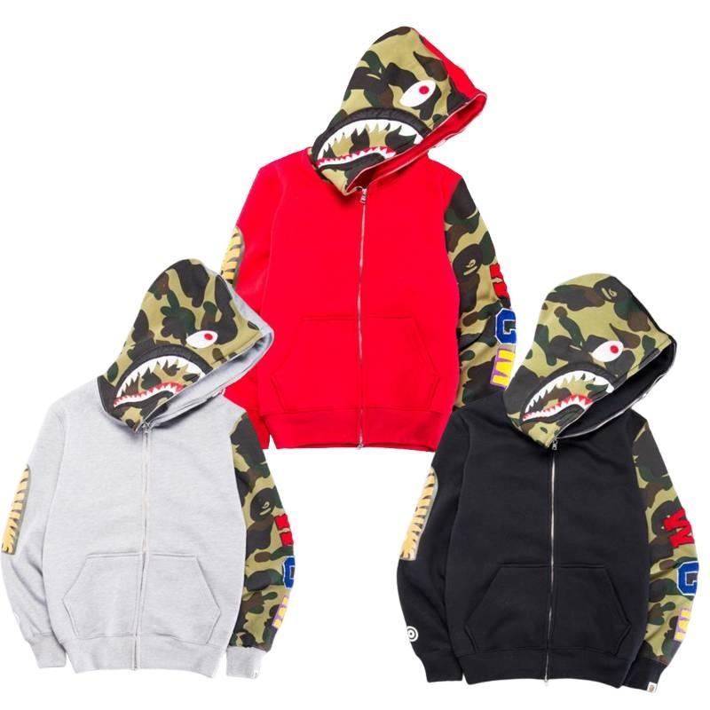 Trendiger Hai-Camouflage Reißverschluss-Hoodie Für Damen Und Herren Aus Bequemem Baumwollmischgewebe