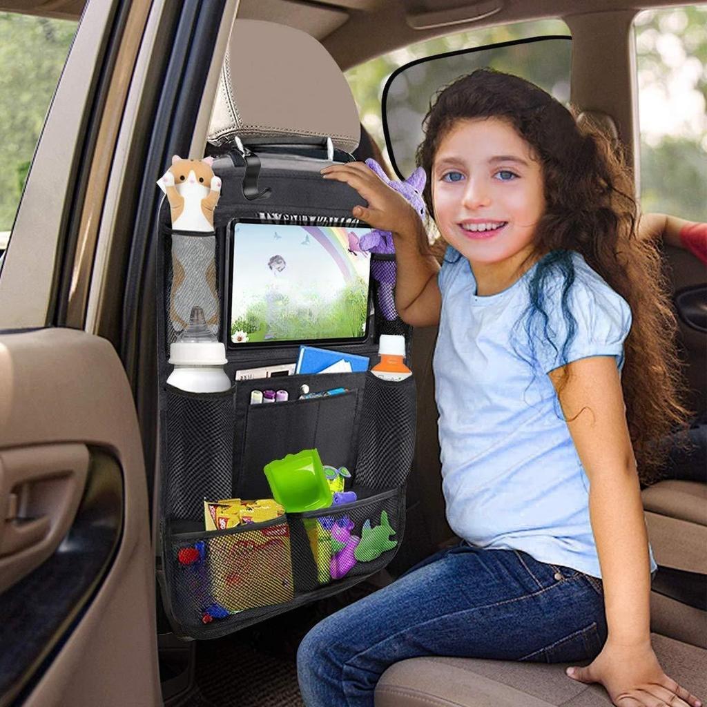 3-in-1 Car Seat Backrest Storage Bag - Oxford Fabric Kick Bag with Tablet Pocket and Insulated Bottle Rack, Duty Rear Seat Storage Space