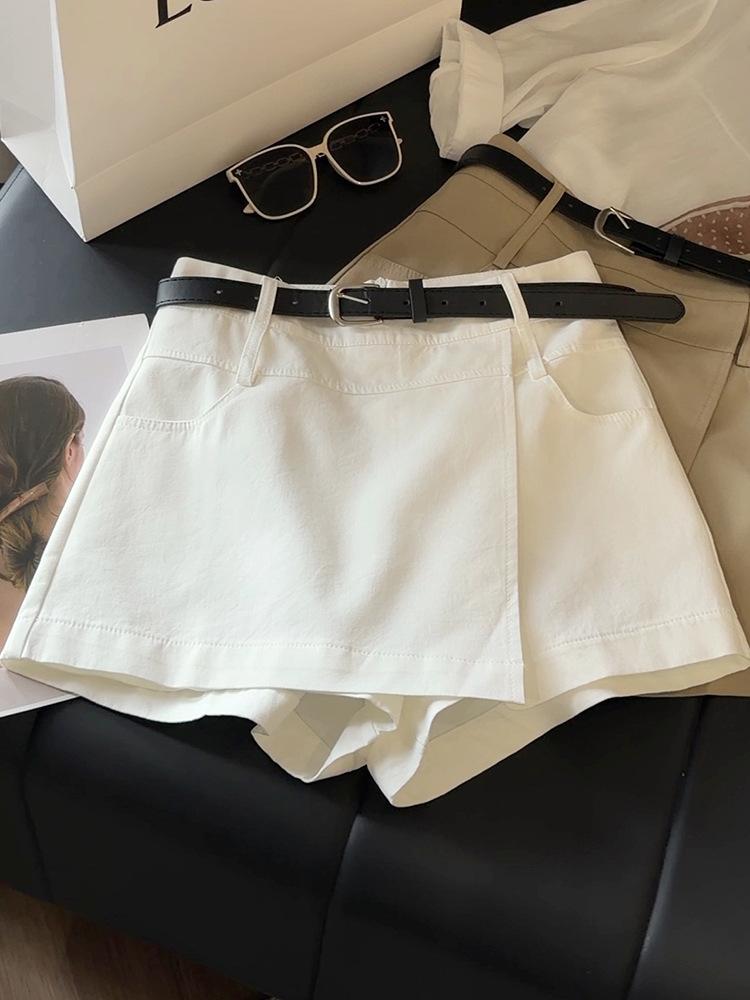 Women s High Waist Skort Straight Leg Irregular A Line Cotton Shorts S