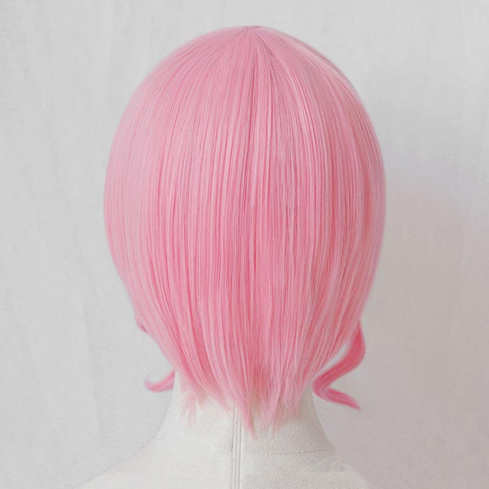 Heat-Resistant Cosplay Wig, "Second Castle," Pink, Short Hair with Twin Tail and Bun, Perfect for Parties and Costumes, + 4 Bonus Items