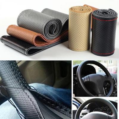 Car Steering Wheel Cover Leather Braided Wheel Cover for Car Truck DIY 38CM Needle Thread Covers Protector Interior Parts