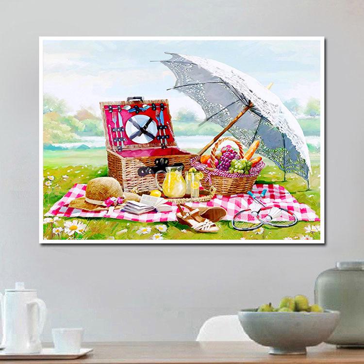 

DIY Алмазная вышивка Пикник на открытом воздухе Алмазная картина Набор для вышивки крестом Стразы Украшение для дома 20X30CM