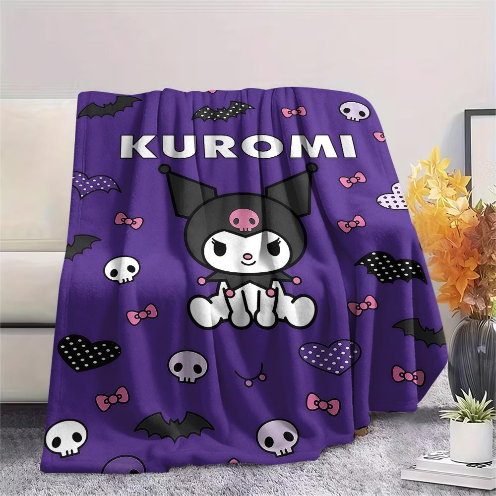 1PC Kuromi Print Flannel Blanket, High quality All Seasons, Home Decor, Warmth and Comfort, Perfect for Christmas Gifts