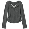 Sancai Zweiteiliges Aussehen Spitze Patchwork Langarm T-Shirt