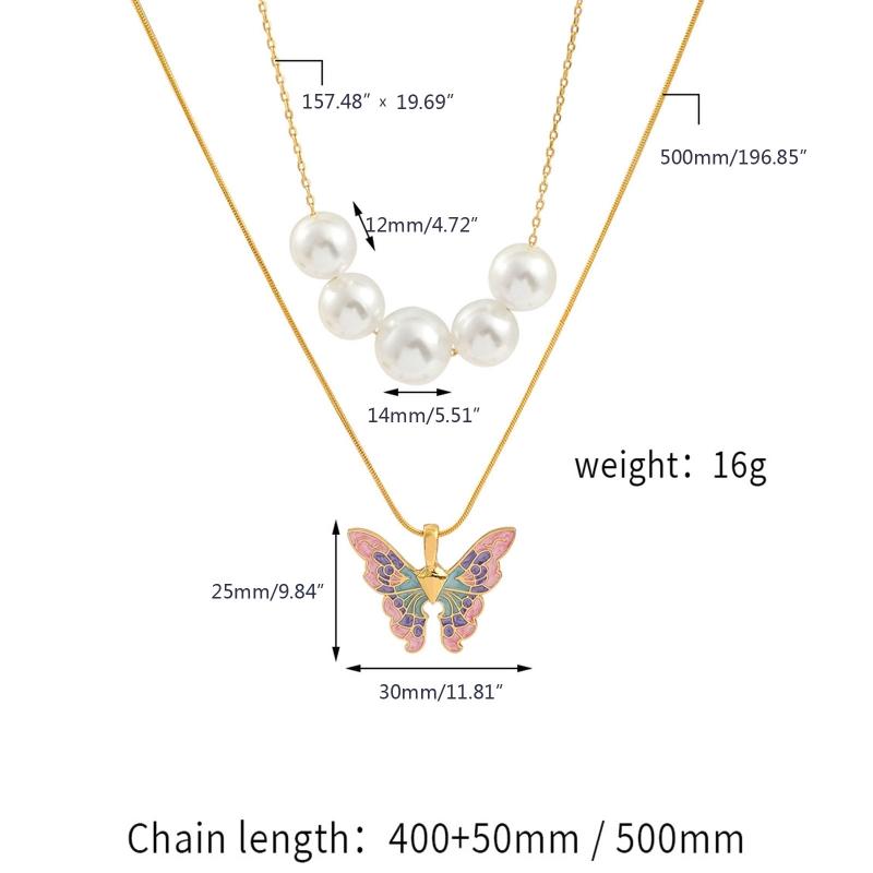 Gold Silver Chain Women for Butterfly Pearl Necklace Double Choker Chains Jewelry Girl Fashion Butterflies Pendant Gift