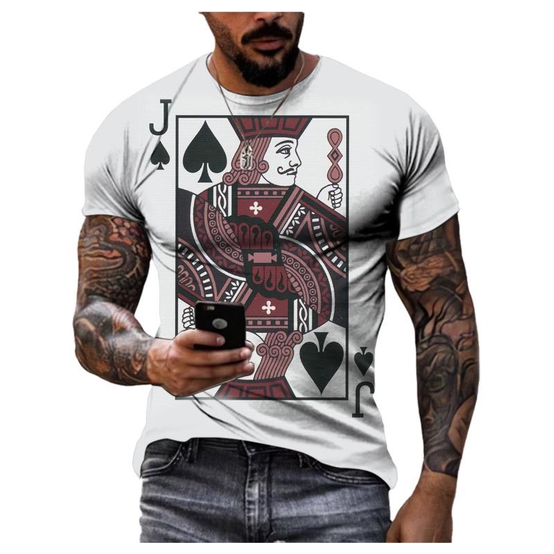 Playing Cards 3D Printing Summer Men's Personality T-Shirt Shirt Hip Hop Trend Large Size Short Sleeve Casual Fashion Sports Top