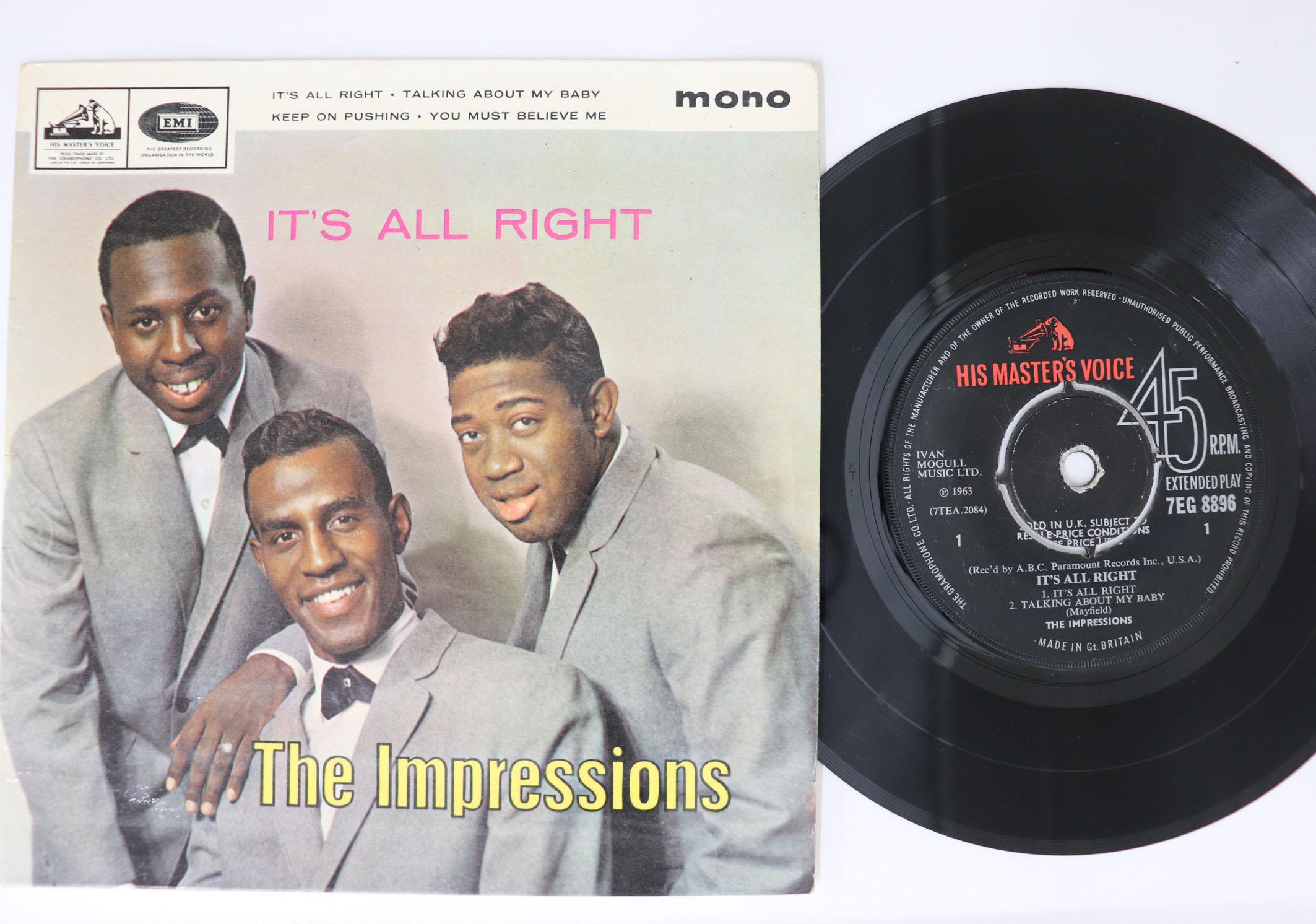 

7inch Record IMPRESSIONS Its All Right Talking About My B 7EG8896 HIS MASTERS V 1964 UK SoulFunk Used