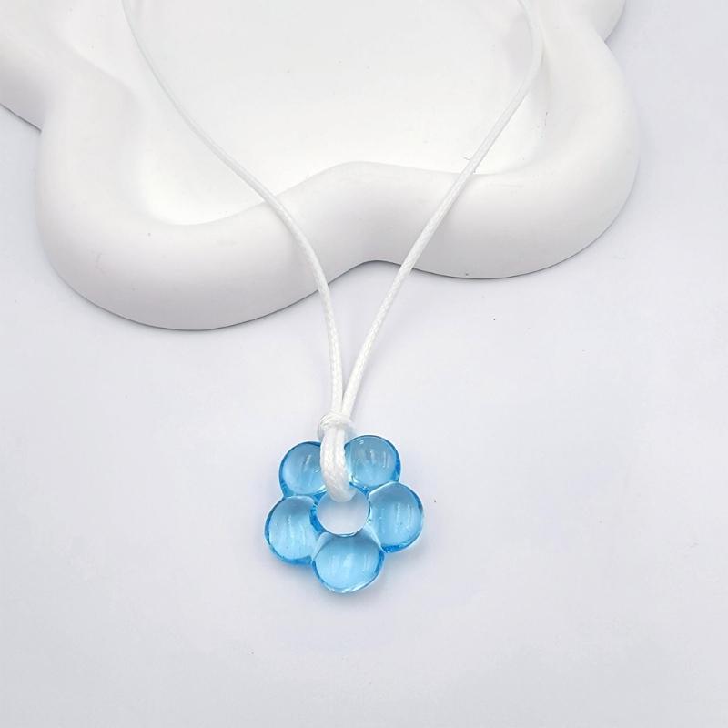 Sweet Glass Flower Pendant Necklace Fashion Statement Choker Neck Chain Simple Cord Collar Necklace Party Jewelry