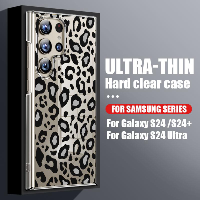 For Samsung S24 Ultra S23 Plus S21 S20 FE A54 A52 A34 Cover Shockproof Stylish Slim Leopard Pattern Hard Clear PC Phone Case