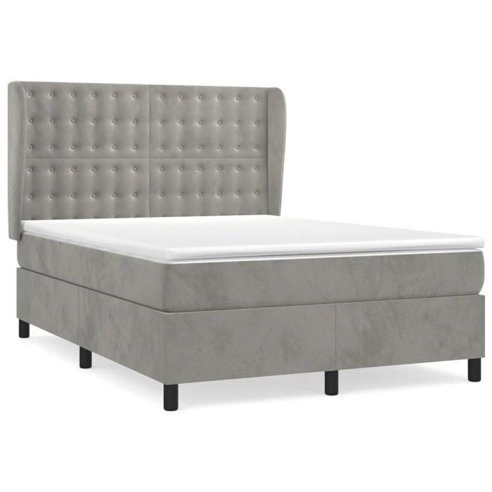 Lit avec sommier et matelas - Maison Exclusive - Velours gris clair - 140x200cm - Tête de lit réglable