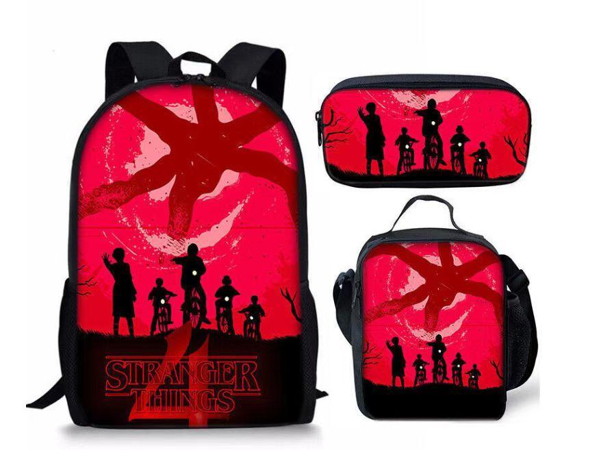 Stranger Things Schoolbag, Pencil Bag, Meal Bag To Map Z Three-Piece Large-Capacity Backpack Colorful