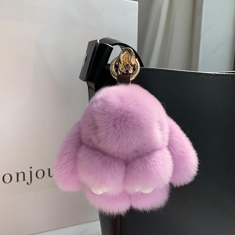 Mini Cute Real Rex Rabbit Fur Bunny Keychain Toy Doll Keyring Tote Bag Charm 10CM Fur Rabbit Keychain Car Bag Pendant