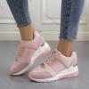Fashion Comemore Large Size Sports Casual Shoes Thick Bottom Wedges Heel Sneakers Solid Lace Up Breathable Tennis Women's Single Shoes
