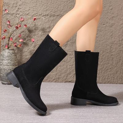 Fashion 2024 New Autumn and Winter Fashion Women's Boots Suede Warm High Fashion Boots Women's Solid Color Thick Heel Sleeve Boots