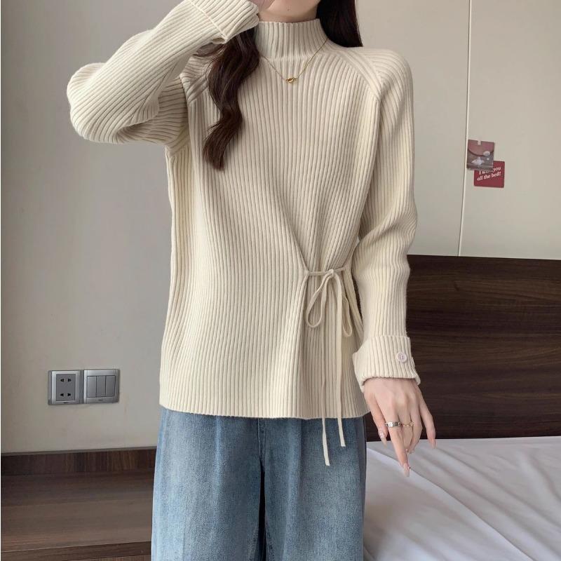

Sweater for Women Autumn Winter Thickened Pullover Warm Knitted Striped Solid Color Long Sleeve Oversize Jumper Tops L білий