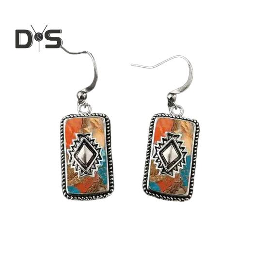 

1 пара женских сережек в стиле бохо, винтажные висячие серьги в этническом стиле, искусственная бирюза, продолговатые серьги-крючки, выпускные, повседневные, дорожные, украшения для ушей разноцветный