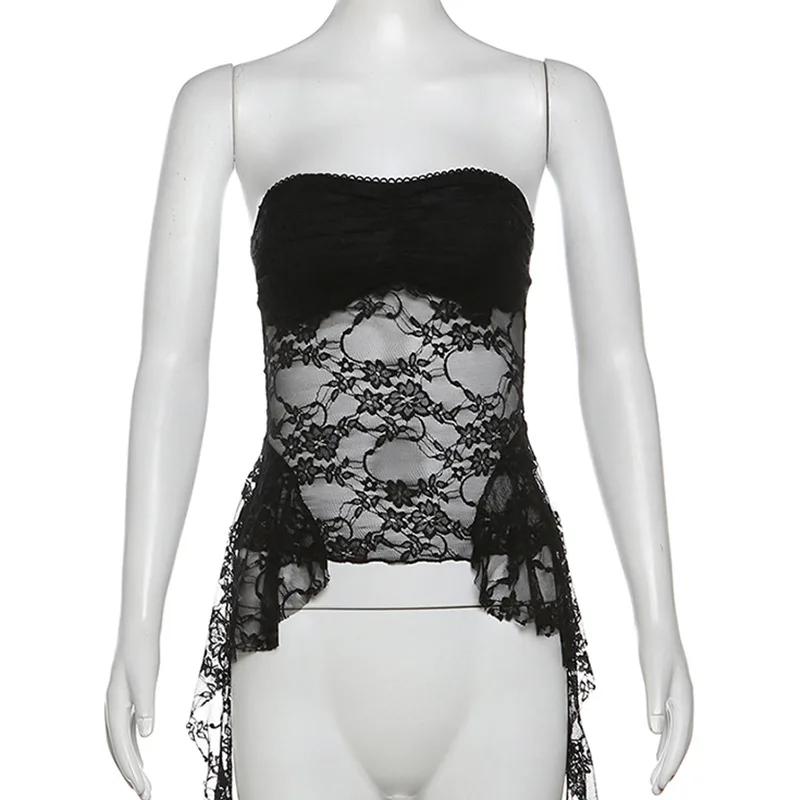 2026 Summer Harajuku Y2k Aesthetic Black Vest Korean Sexy Lace Crop Tops Women Streetwear Backless Grunge Camisoles Corsets Chic
