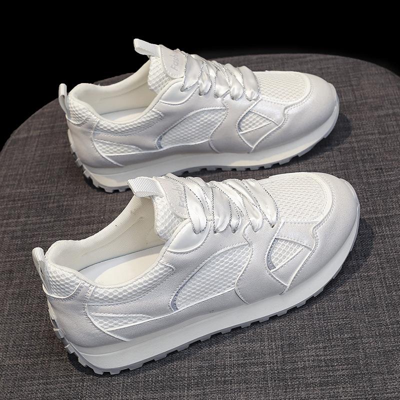 Leather Mesh Breathable Forrest Gump Shoes Children's Summer New Thick-soled Lightweight White Shoes Casual Sports Shoes Women