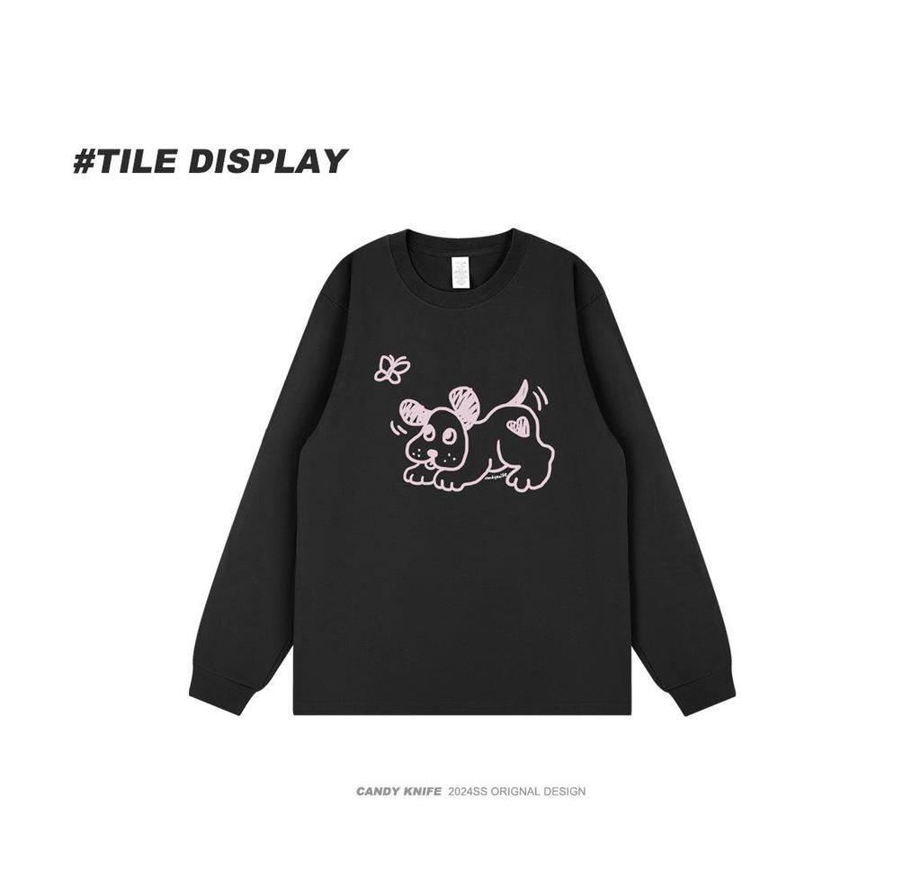 Korean Style Hand-Drawn Cartoon Long-Sleeve T-Shirt