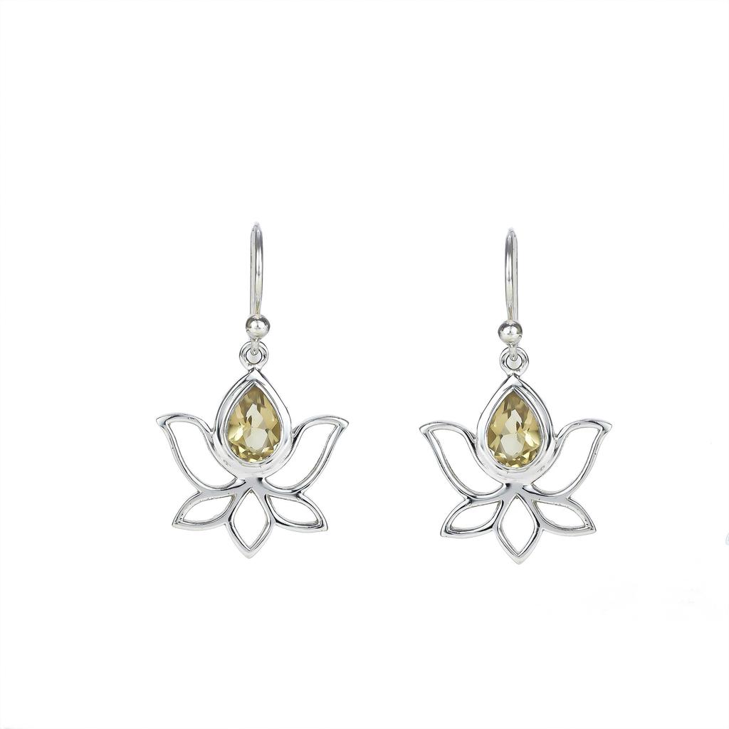 Garnet Flower Earrings: Sterling Silver Dangle Earrings