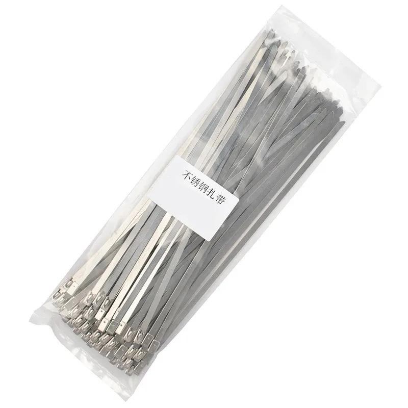 7.9 Width 100-1000mm Stainless Steel Metal Cable Ties 100PCS Wires Self-Lock Zip-Exhaust Multifunctional Locking Cable Tie