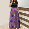 Women's Fashion Casual Halloween Print Round Neck Short-Sleeved Large Size Long Dresses