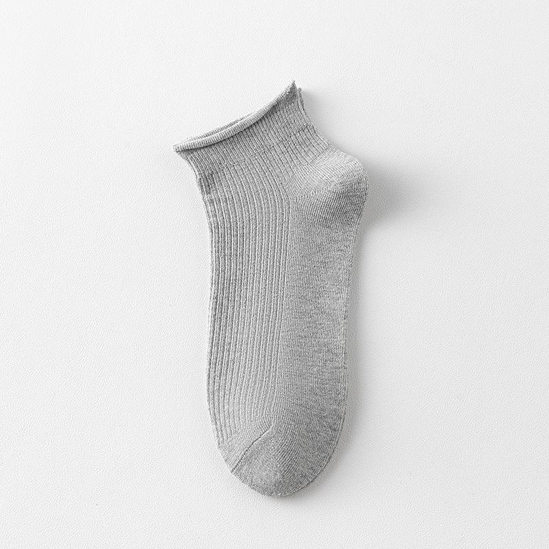 Women's Rolled-up Short Socks for Spring and Summer, Thin Solid Color Cotton Socks, Simple and Versatile, Mesh Breathable Short Socks