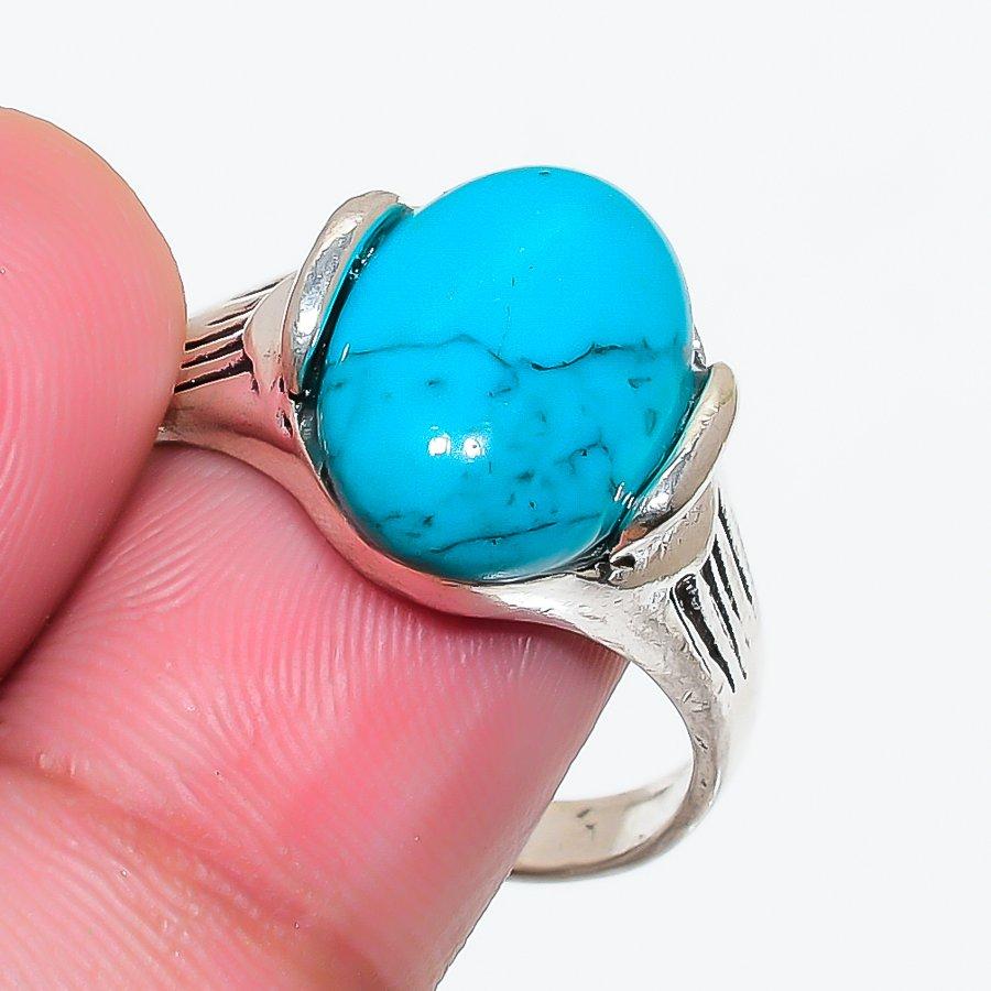 Natural Arizona Turquoise Gemstone 925 Sterling Silver Jewelry Ring Size 8 RR-238