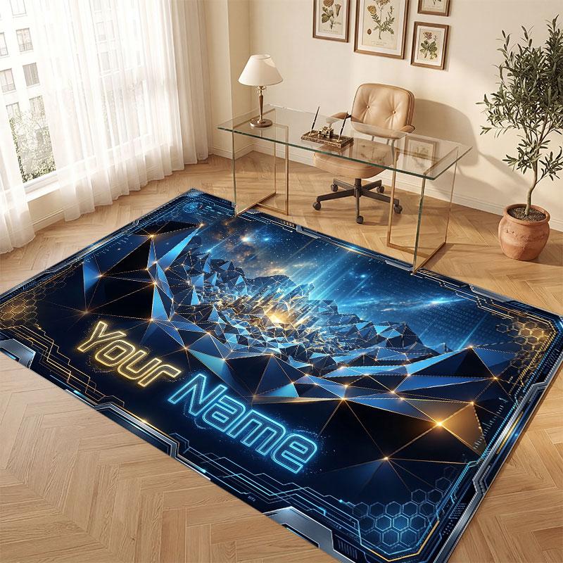 Space Cosmic Theme Crystal Velvet Floor Rug Personalized Custom Name Text Warm Carpet Home Decoration