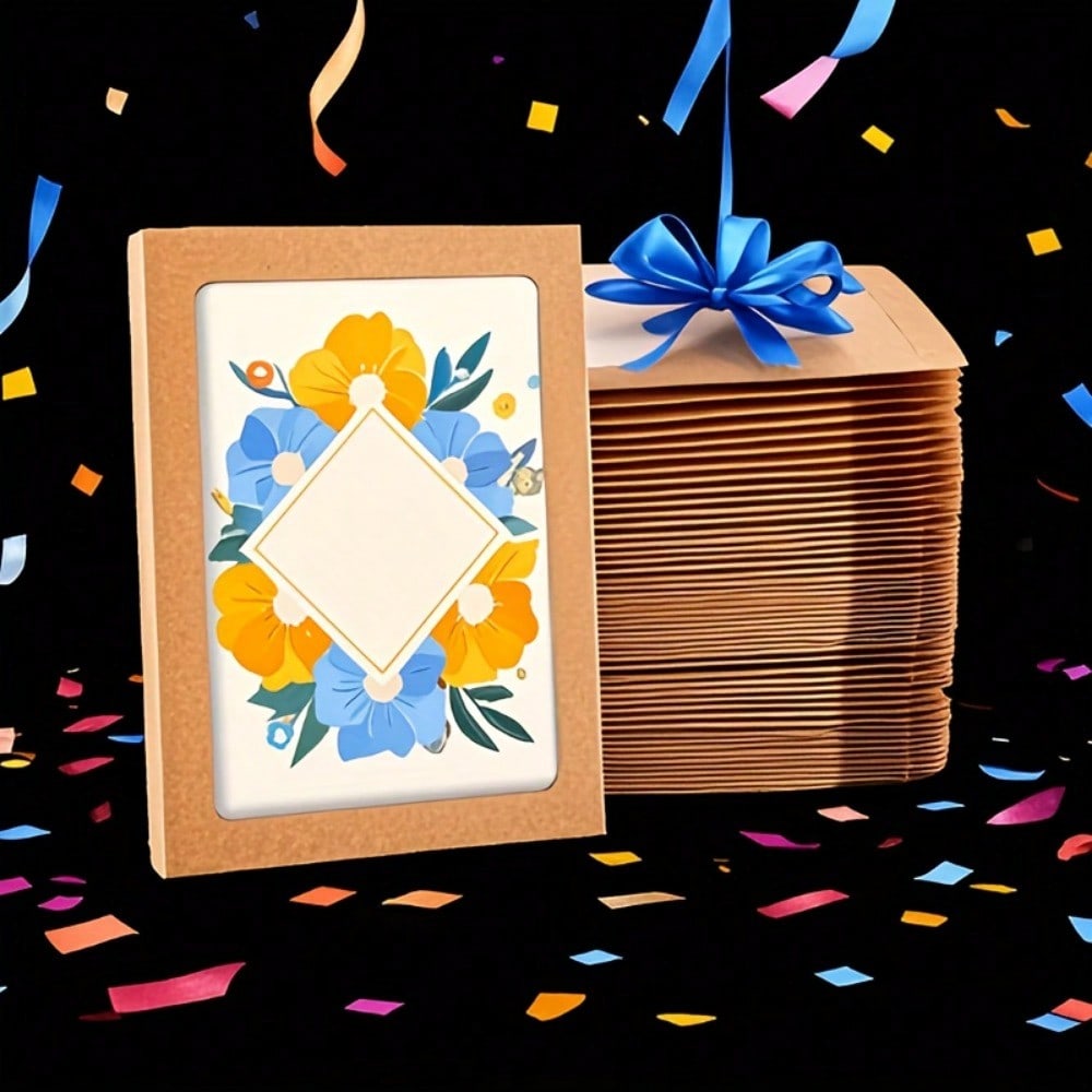 10PCS, 2.54*13.69*18.69CM, Kraft Paper Star Film/Photo Frame Packaging Boxes, Festivals Greeting Card Storage Foldable Transparent Window Paper Boxes,