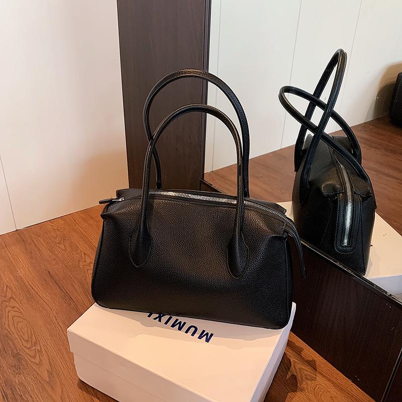 

Litchi pattern niche tote bag summer new fashion commuting large capacity portable shoulder bag чёрный