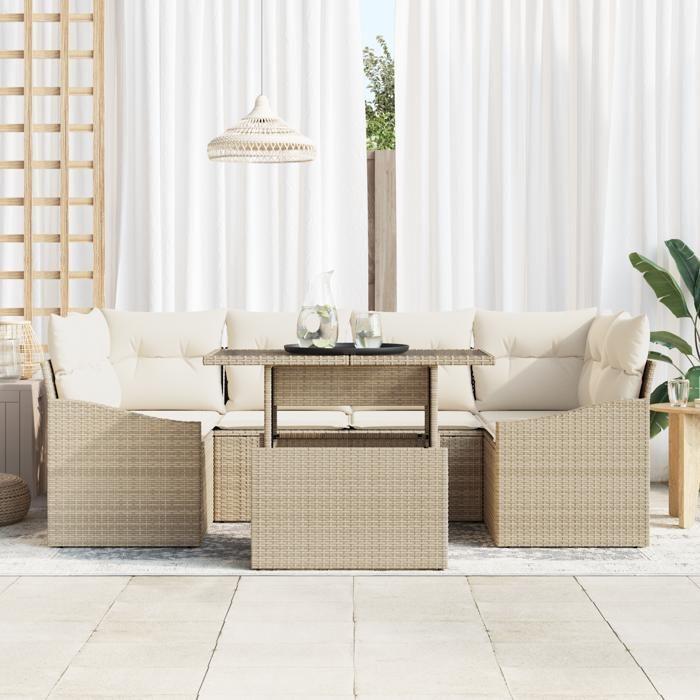 VidaXL Ensemble de 7 pièces de canapé de jardin avec coussins beige en poly rattan 3348937