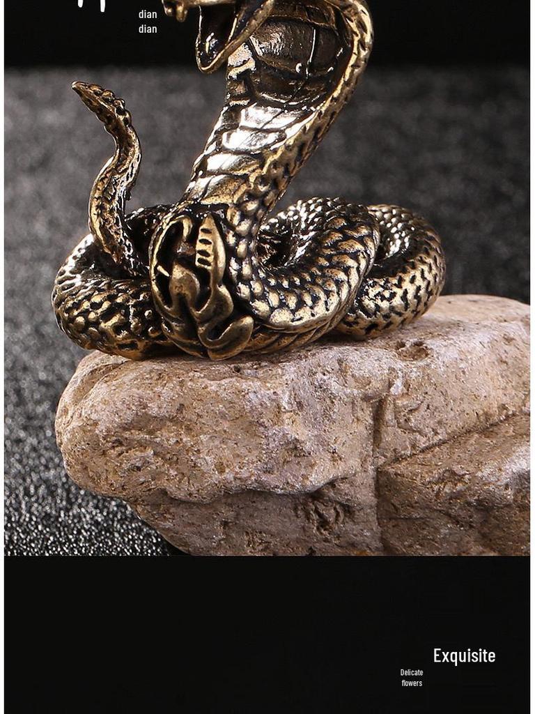 Vintage Brass Cobra Zodiac Snake Ornament for Office Desk Decoration