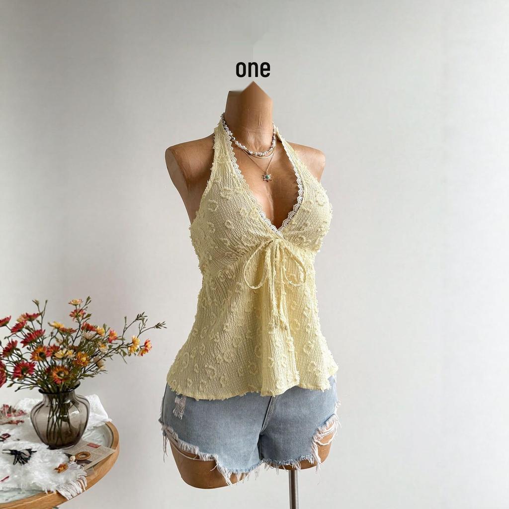 2025 Summer European & American Halter Strap Lace-Up Waist-Cinched Bandeau Top