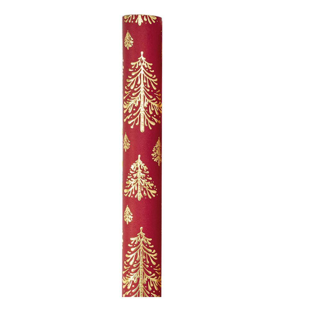 

3D Kraft Christmas Wrapping Paper Mini Roll 43x500CM Gold Red Xmas Tree Design With Embossed Holiday Party Celebration 43x500cm