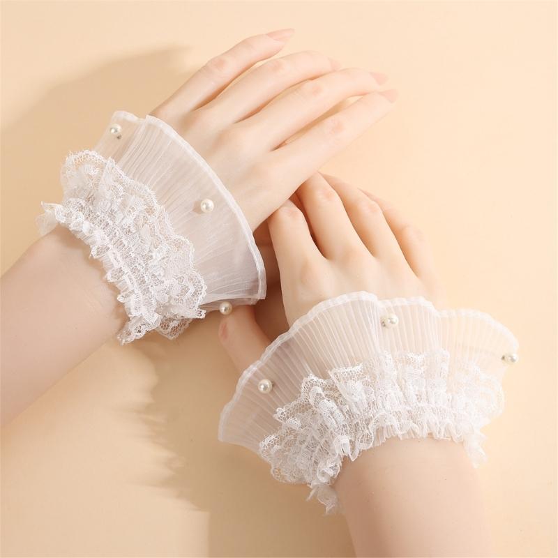 Ruffle Lace Trim Arm Covers Wrist Cuffs Sleeves For Women Dress Outfit Enhancer Sheer Armband Daily Wear Accessory