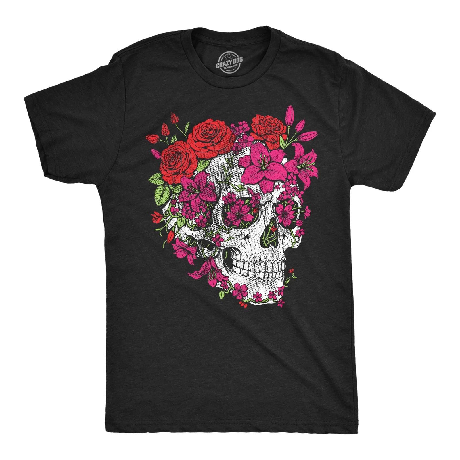 Mens Funny T Shirts Eternal Blossom Sarcastic Floral Skull Graphic Novelty Tee L