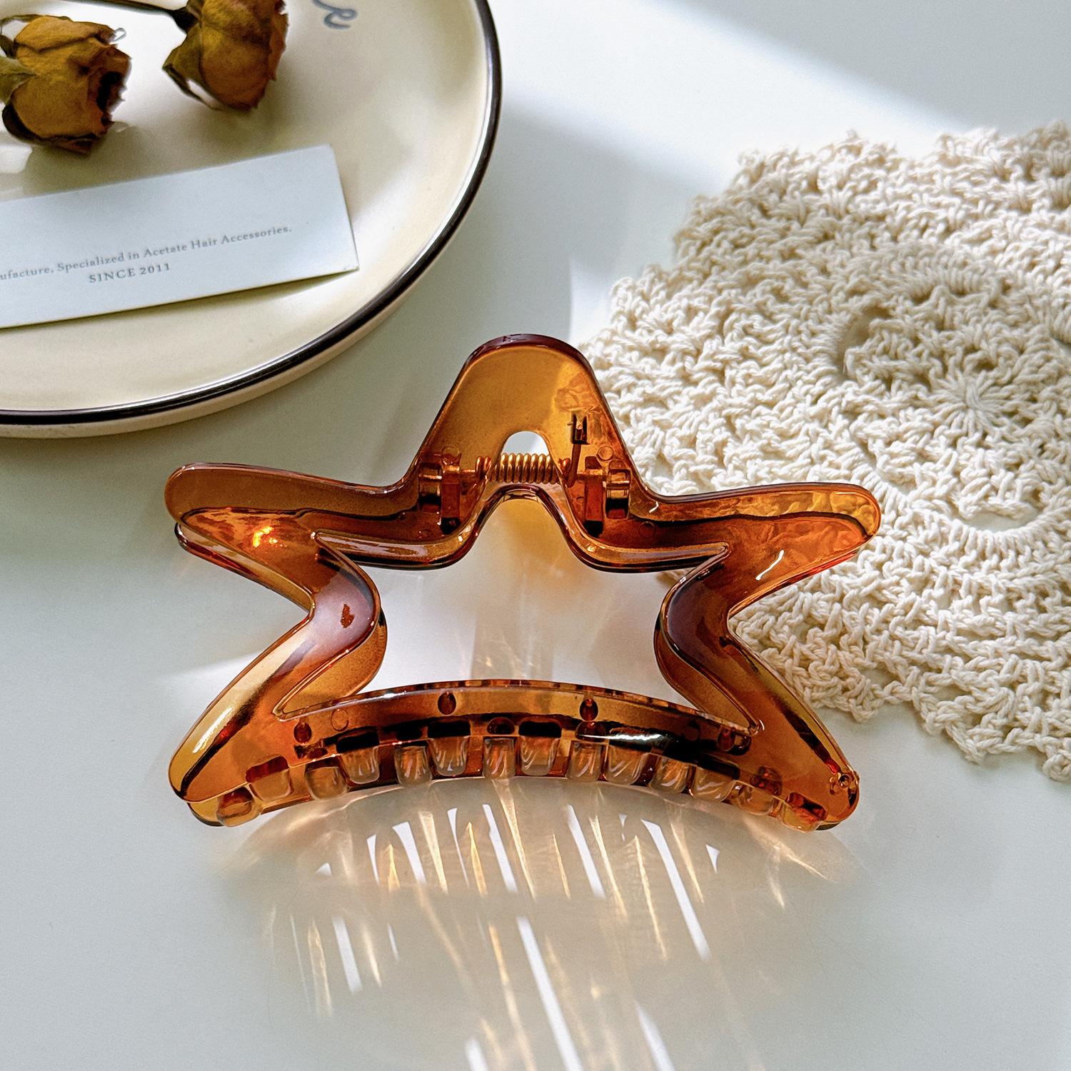 

Large Retro Star Design Hair Clip For Women Unique Tortoiseshell Accessory Hair колір світло кави